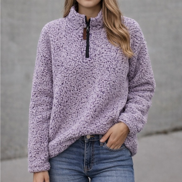 Congaree Outfitters Tops - 🌸 Cozy Lavender Zip-Up Sherpa Sweater with Pockets